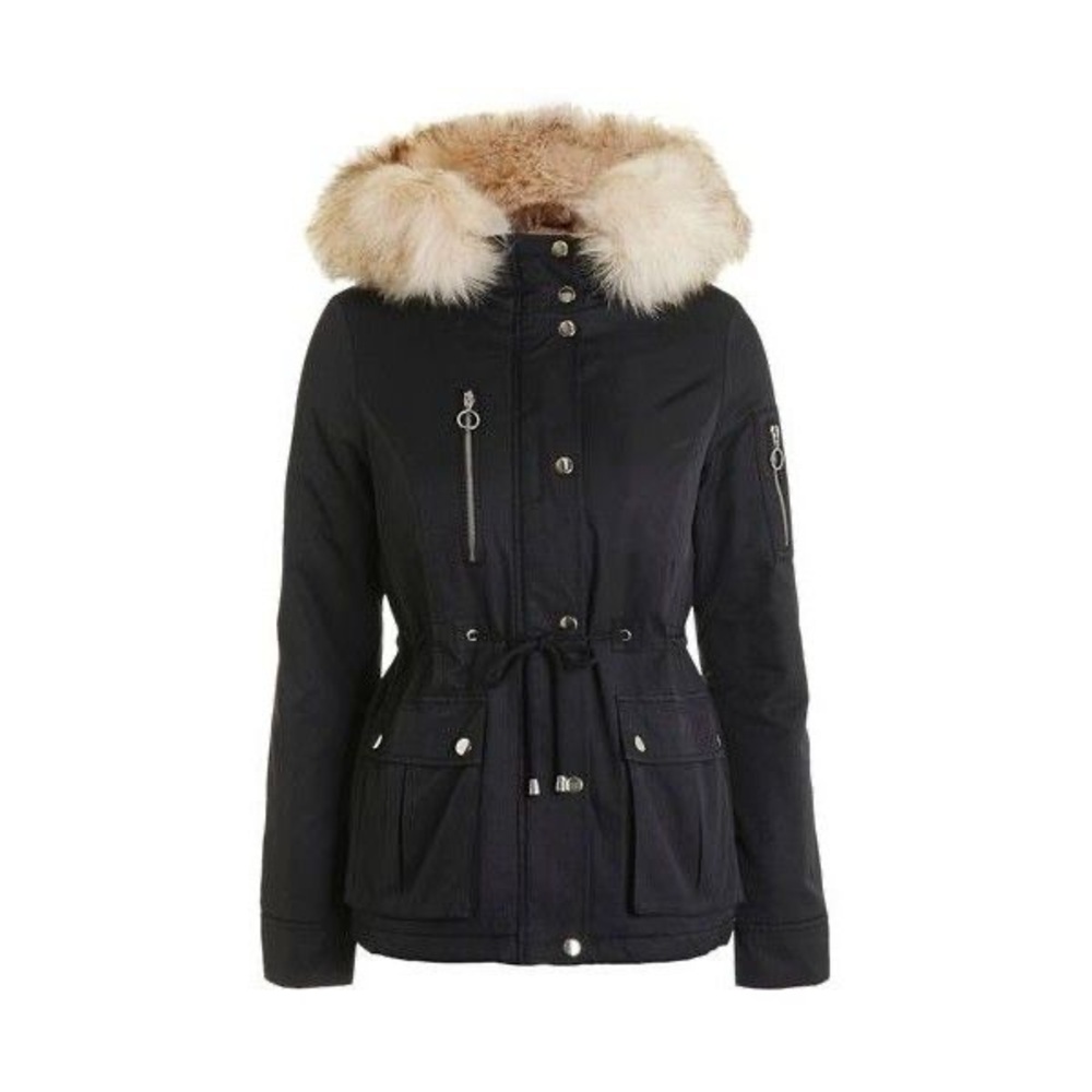 TOPSHOP Faux Fur Parka Navy Jacket